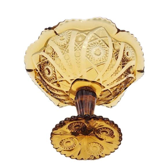 Daisy & Button Crimped Tall Compote Amber Imperial Glass Ohio 7" Tall VTG 1970's - Picture 4 of 16